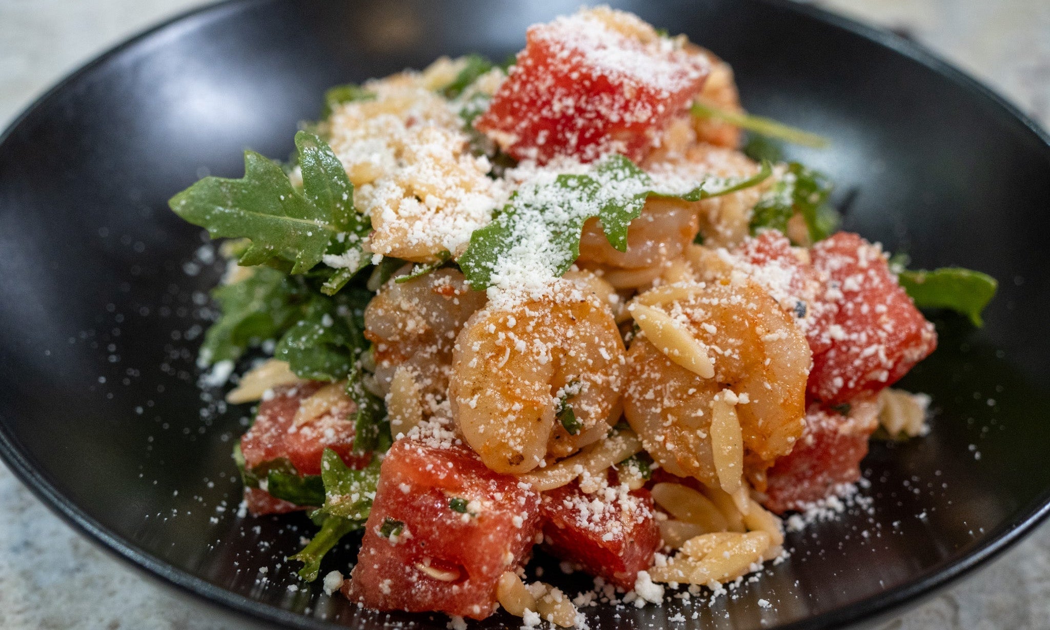 Grilled Shrimp, Watermelon and Orzo Salad  